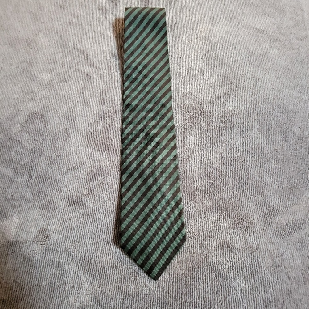 Vintage MARK CROSS 100% Italian Silk Green & Black Striped Necktie